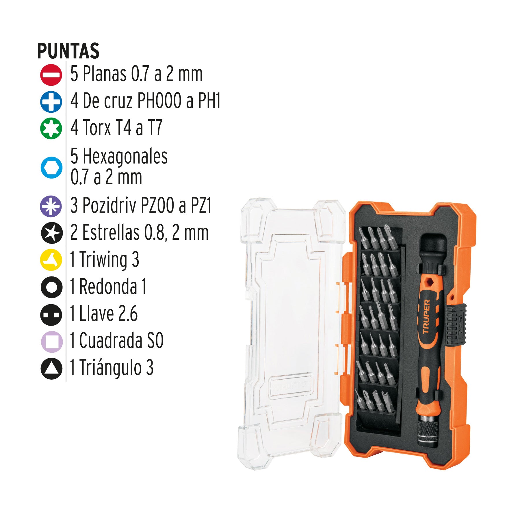 Desarmador de precisión con 28 puntas intercambiables, 14160