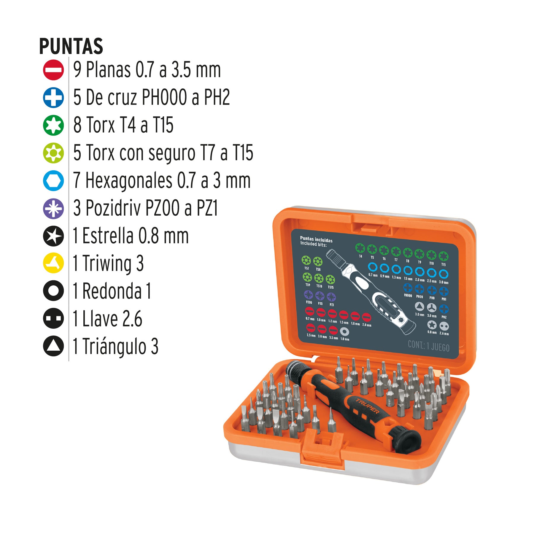 Desarmador de precisión con 42 puntas intercambiables, 14163