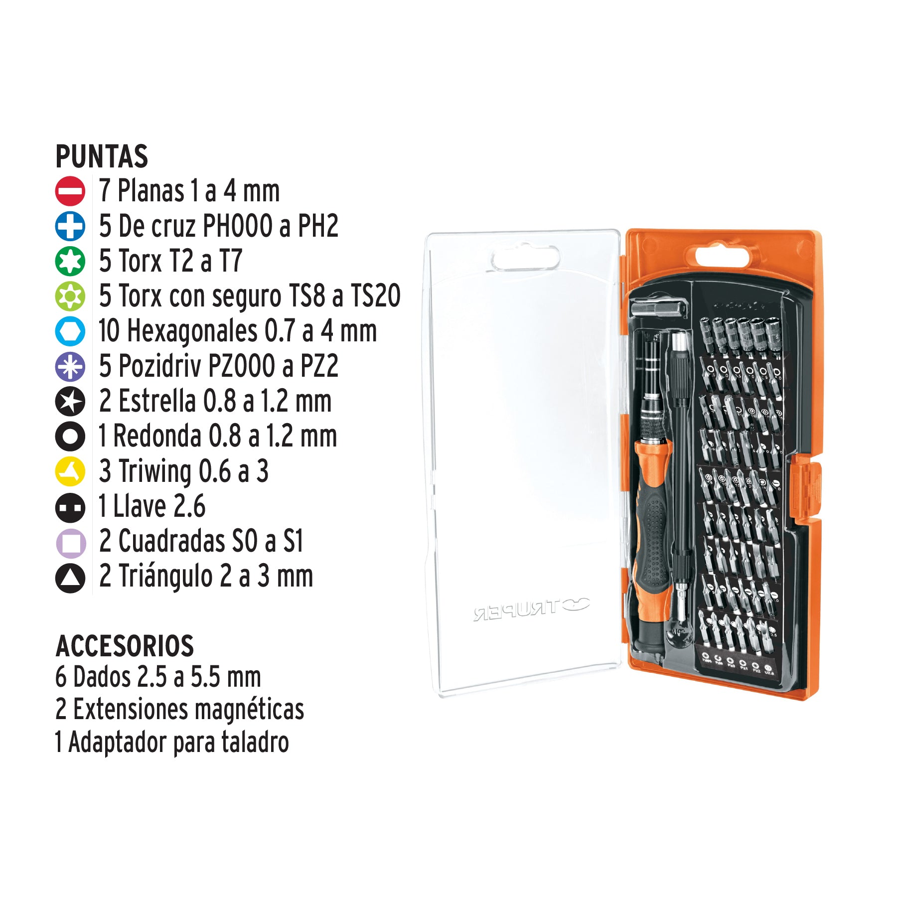 Desarmador de precisión con 57 puntas intercambiables, 102396