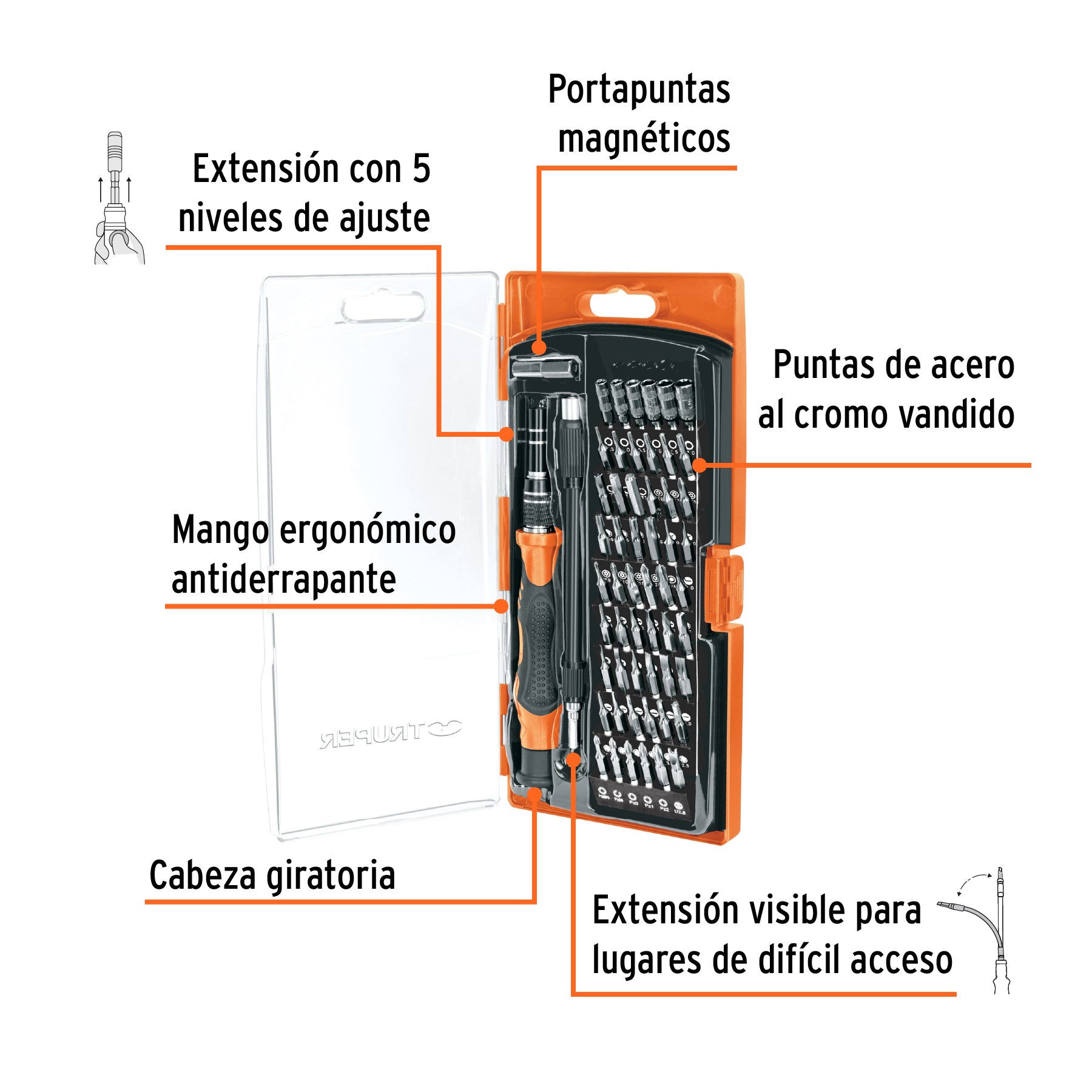 Desarmador de precisión con 57 puntas intercambiables, 102396