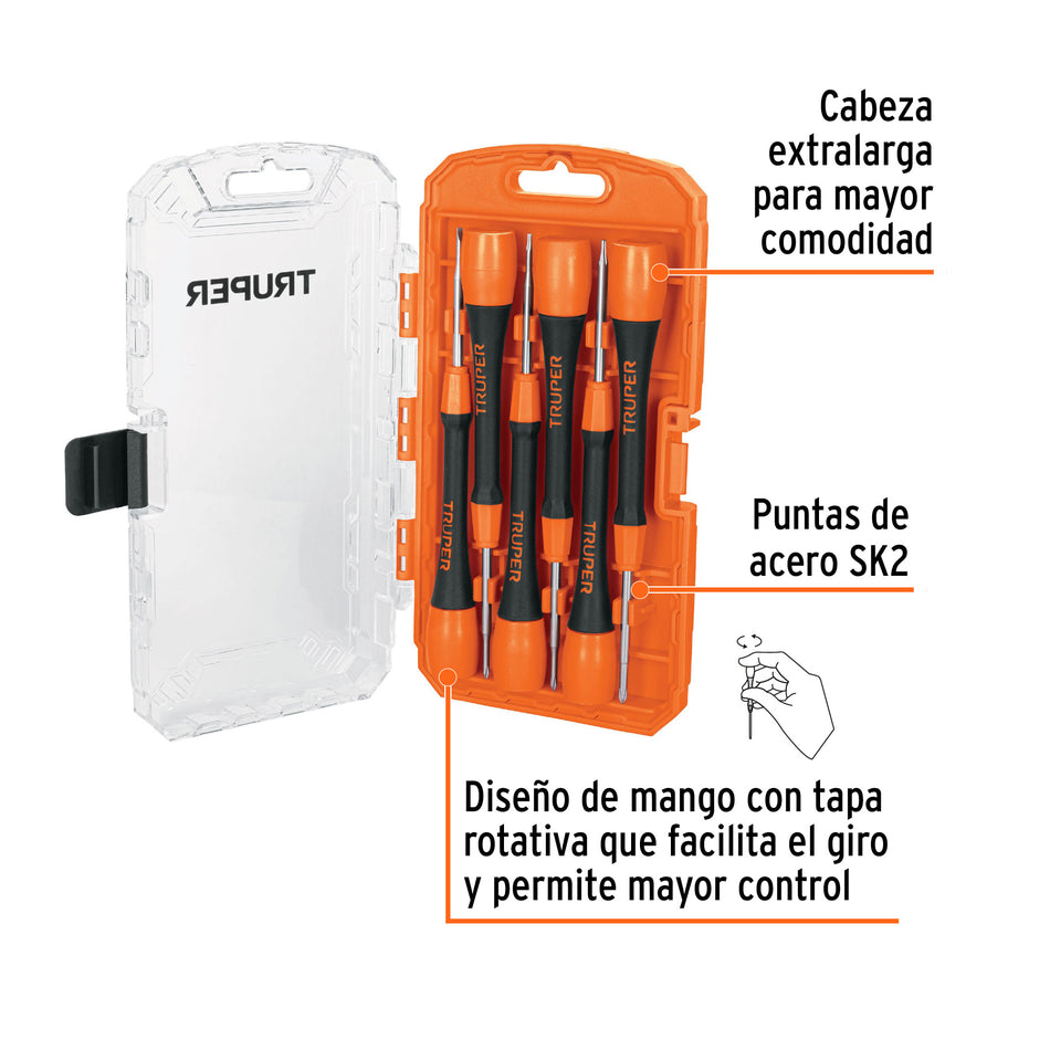 Juego con 6 desarmadores de precisión, Truper Caja con 4, 14202