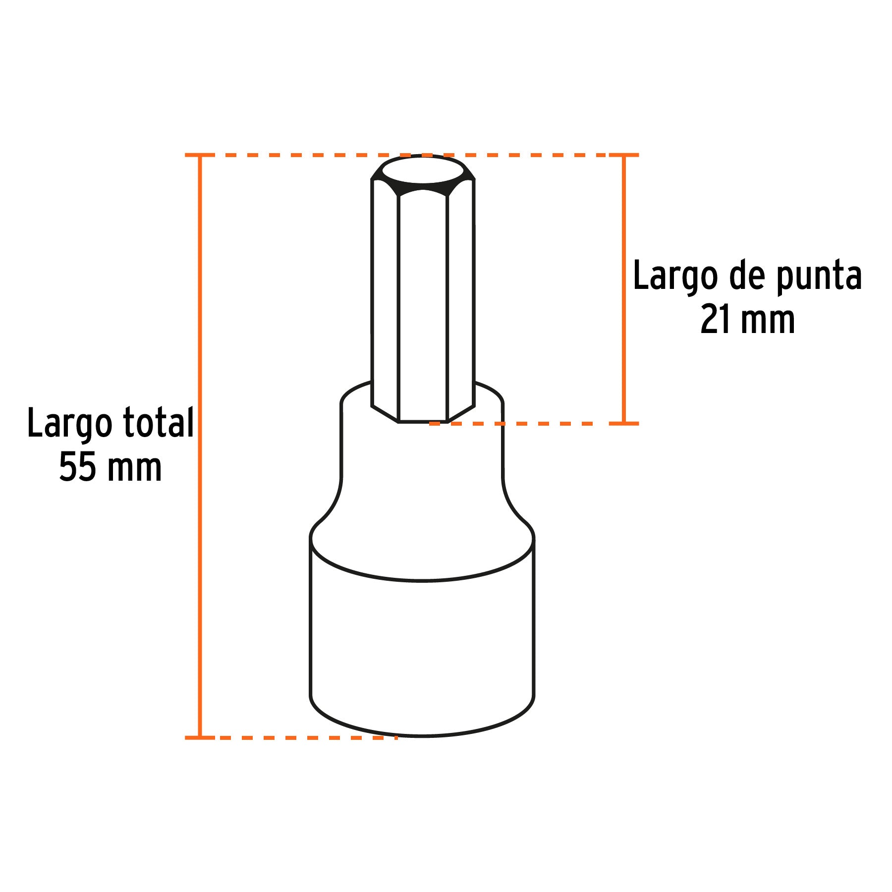 Juego de 6 dados cuadro 1/2' punta hex mm, estuche metálico, 13926