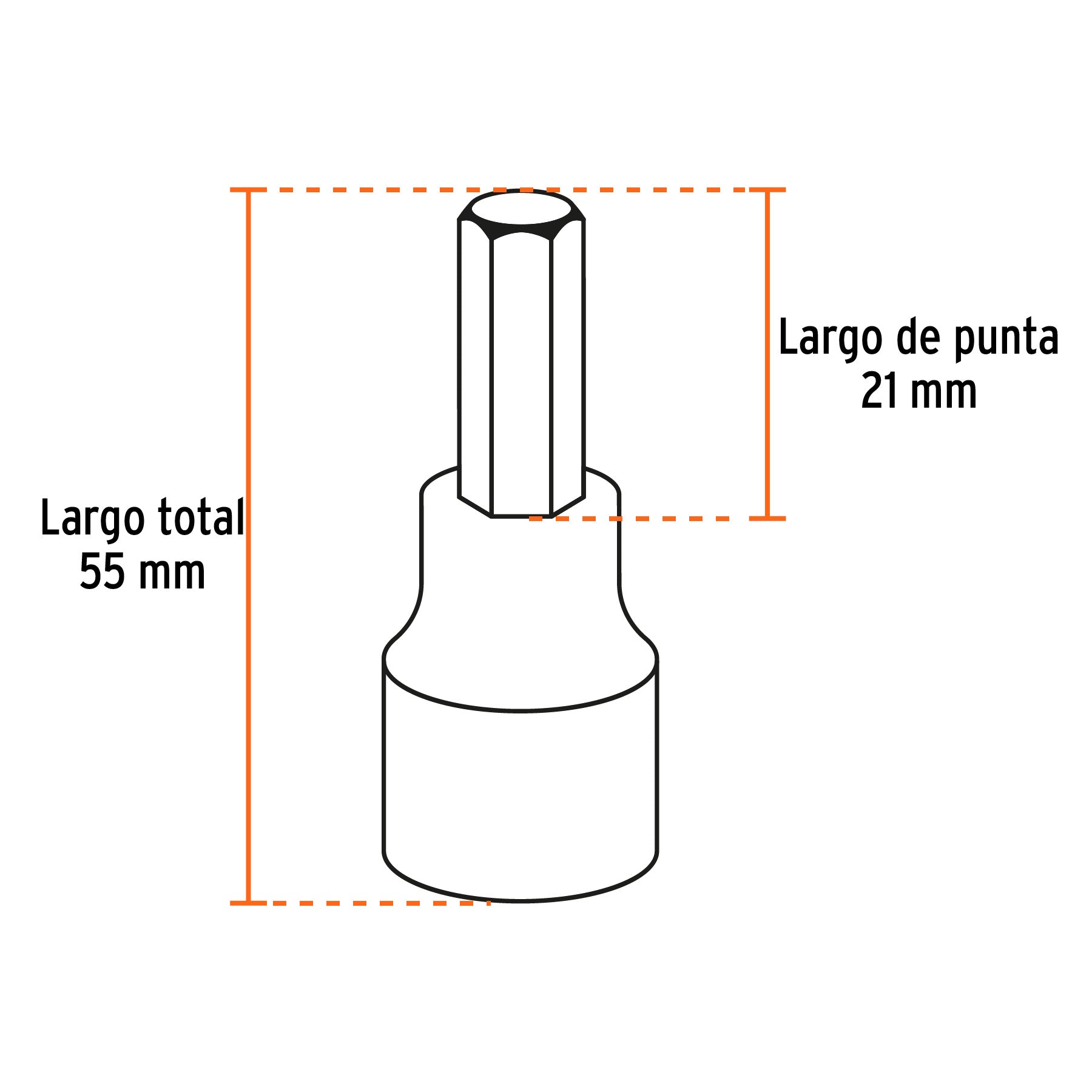 Juego de 7 dados cuadro 1/2' punta hexagonal mm, Truper, 102238