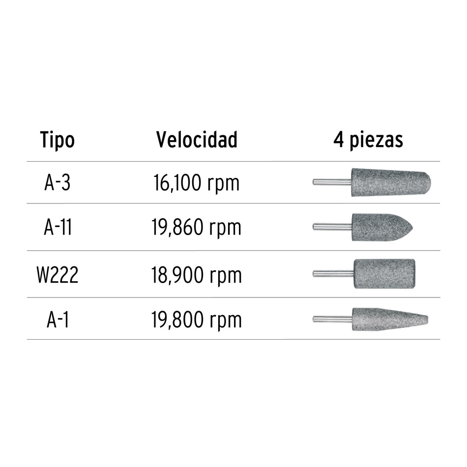 Juego de 4 piedras montadas zanco 1/4', acero inoxidable Caja con 6, 102631