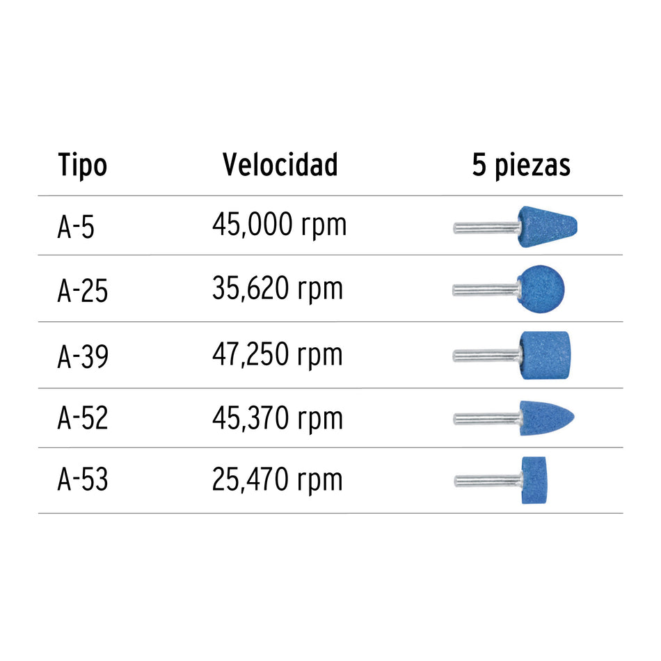 Juego de 5 piedras montadas zanco 1/4', alto rendimiento Caja con 6, 12444