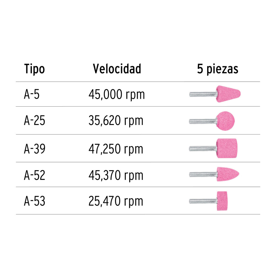 Juego de 5 piedras montadas zanco 1/4', uso general, Truper Caja con 6, 11680