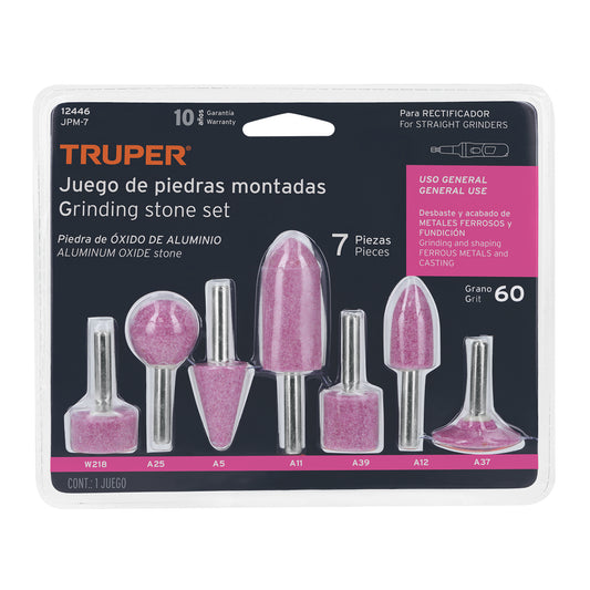Juego de 7 piedras montadas zanco 1/4', uso general, Truper Caja con 6, 12446