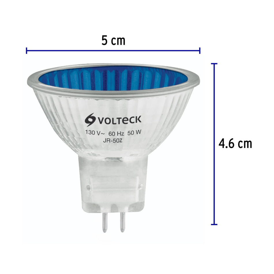Lámpara de halógeno azul 50 W tipo MR16 en caja, Volteck Caja con 6, 47249