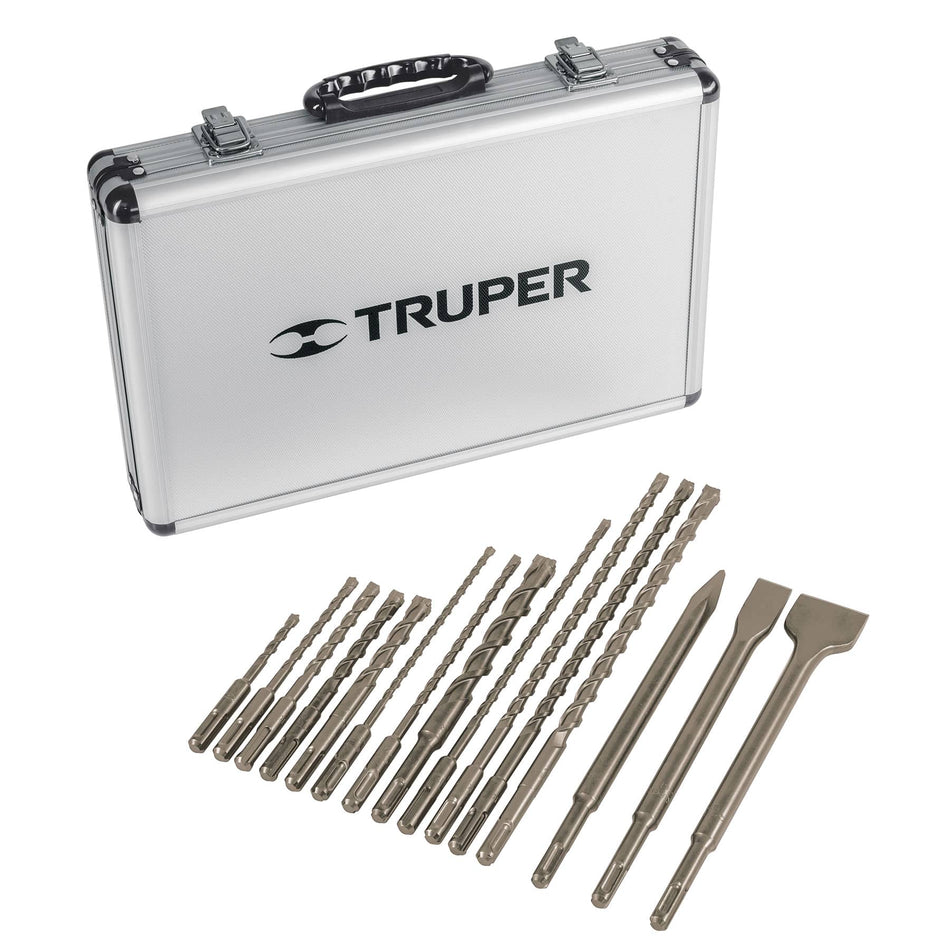 Juego de 15 brocas y cinceles SDS plus en estuche, Truper, 11897