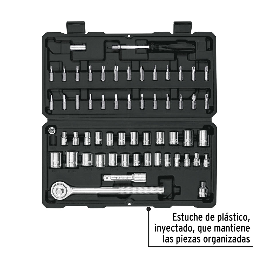 Juego de 60 herramientas 1/4' y 3/8' para mecánico, Pretul Caja con 3, 26090