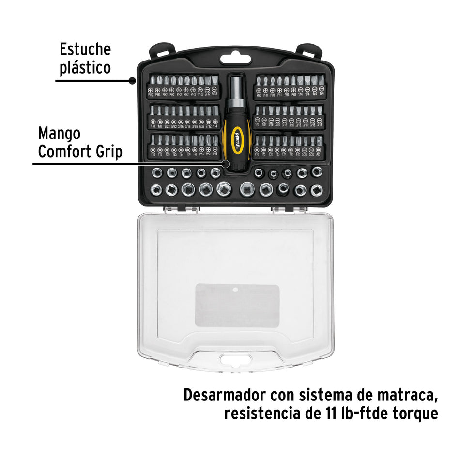 Juego de 81 herramientas 1/4' para mecánico, Pretul Caja con 2, 23972