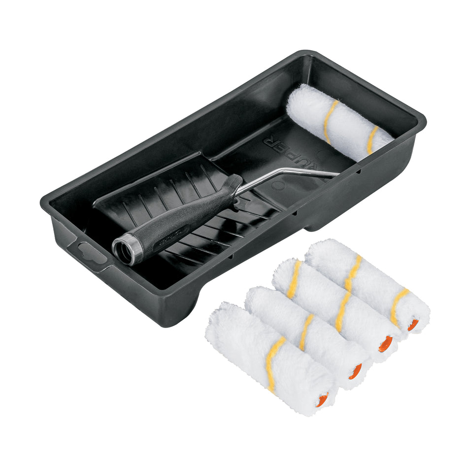 Kit de rodillo para pintar, 4' (maneral, charola y 5 felpas) Caja con 4, 15023