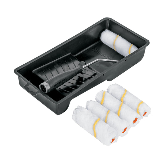 Kit de rodillo para pintar, 4' (maneral, charola y 5 felpas) Caja con 4, 15023