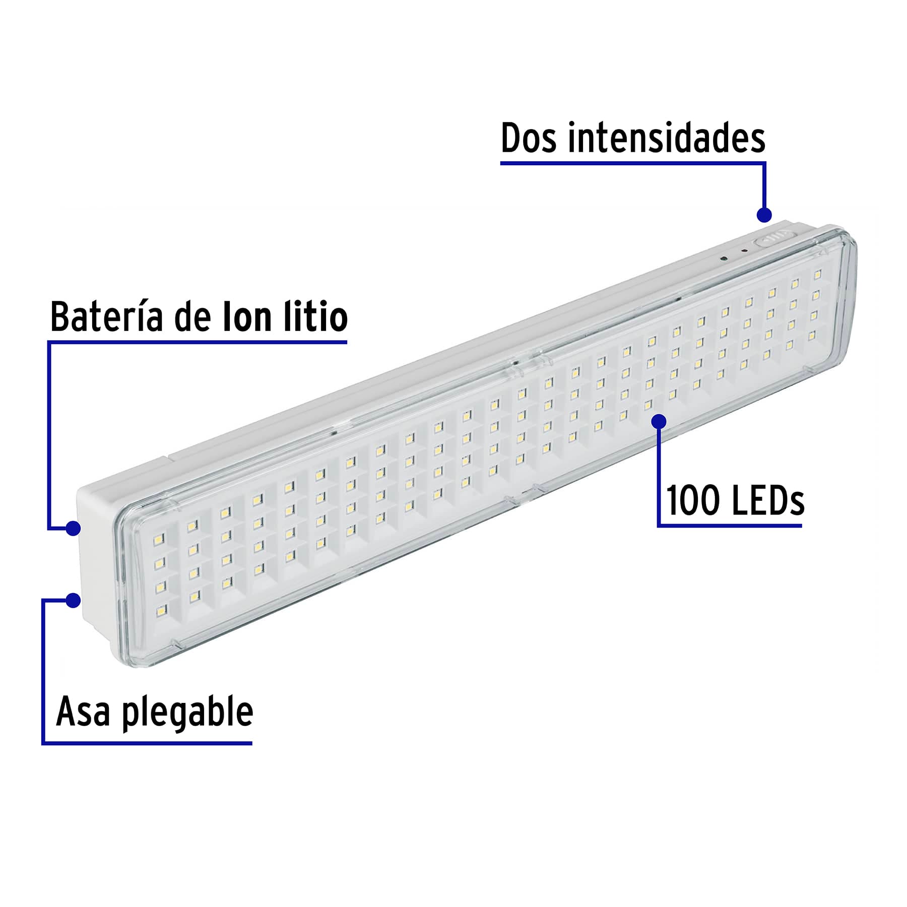 Lámpara de emergencia de 100 Leds 500 lm recargable, Volteck, 43009