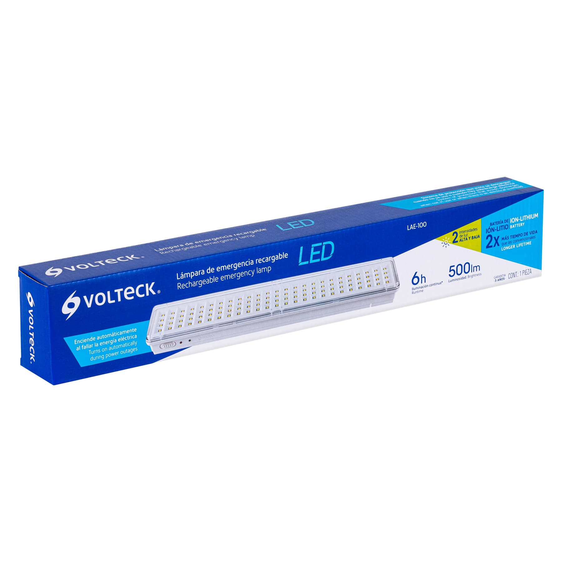 Lámpara de emergencia de 100 Leds 500 lm recargable, Volteck, 43009