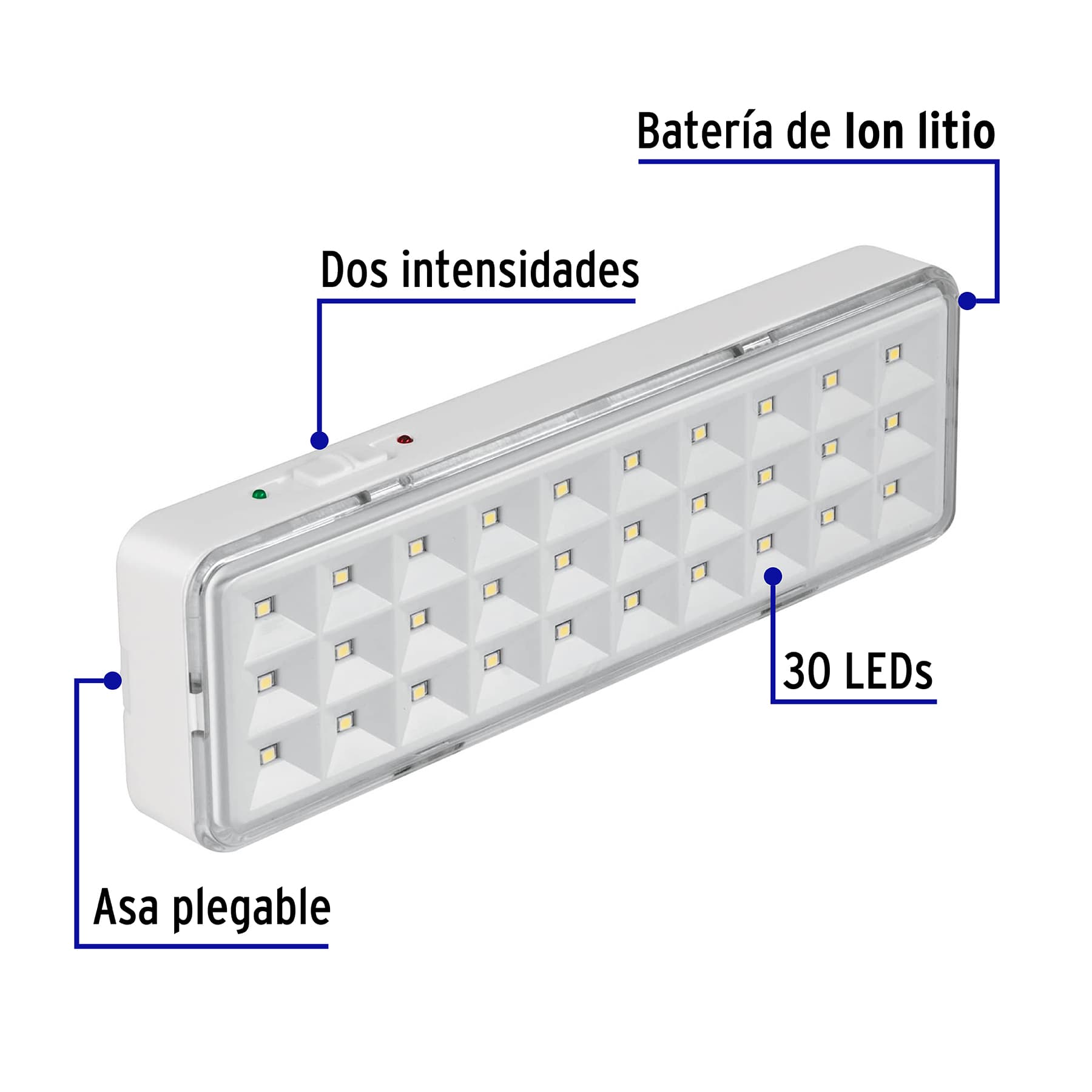 Lámpara de emergencia de 30 Leds, 220 lm recargable, Volteck, 43007