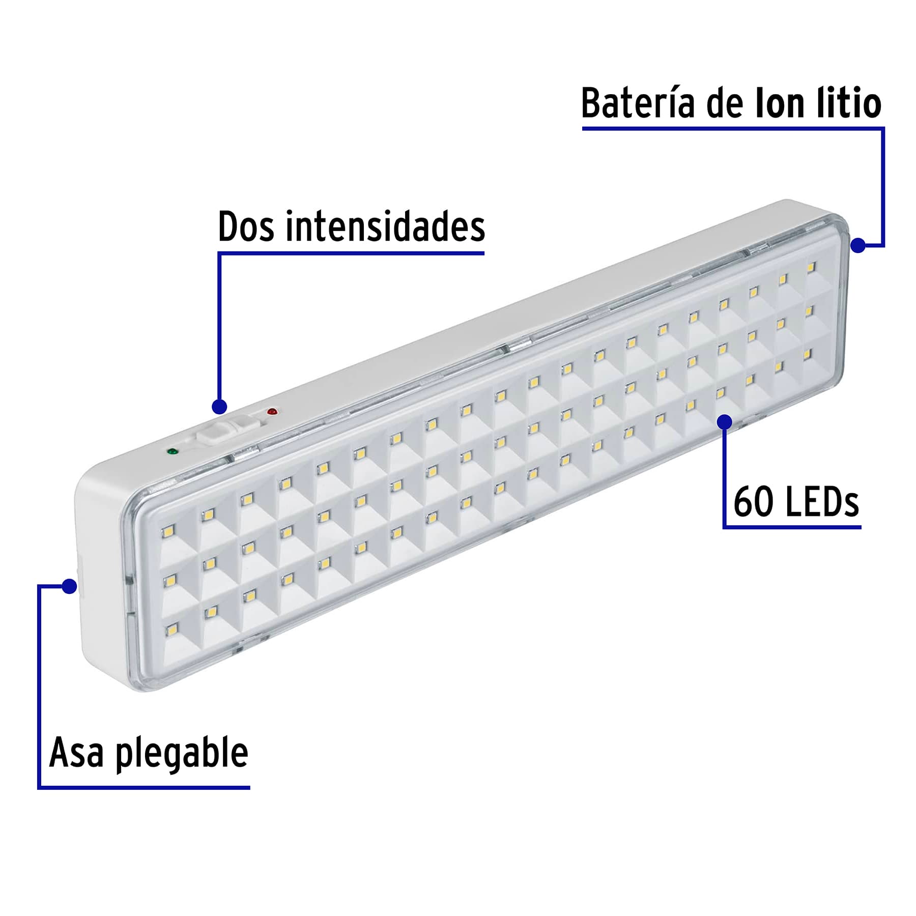 Lámpara de emergencia de 60 Leds 300 lm recargable, Volteck, 43008