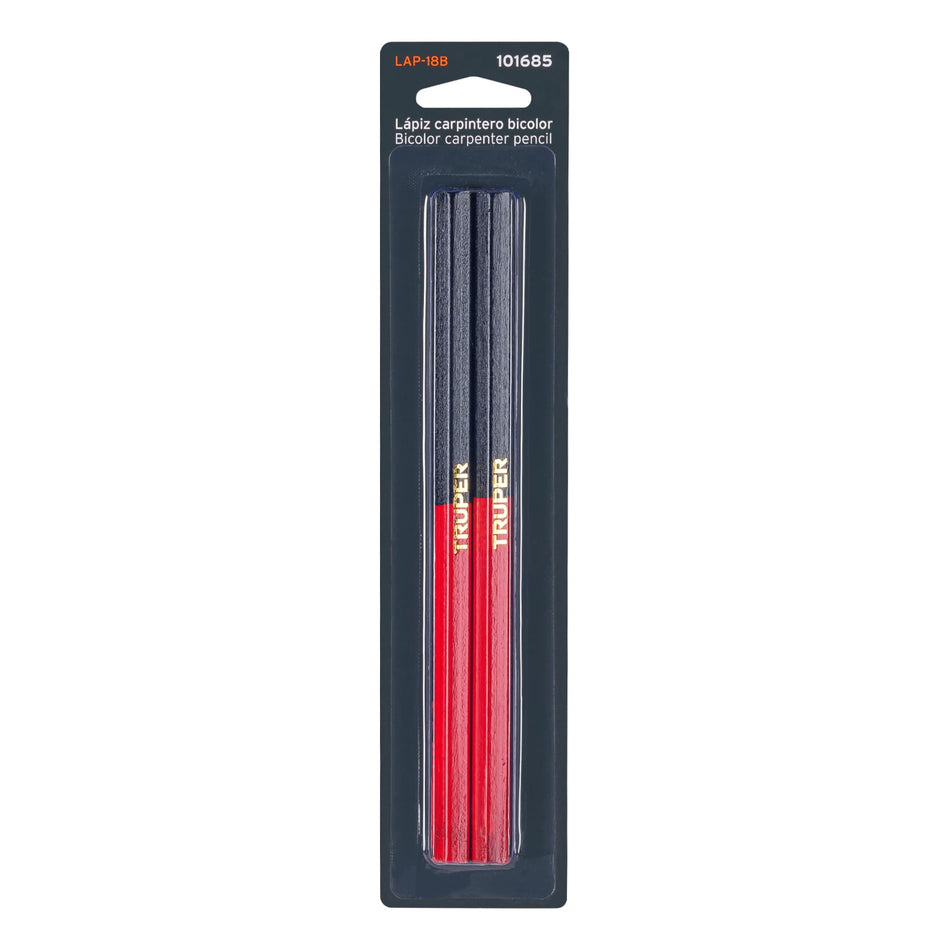 Blíster con 2 lápices 18 cm bicolor gruesos para carpintero Caja con 12, 101685