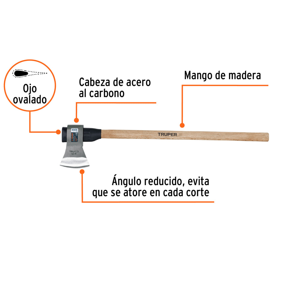 Hacha labor entera 3 lb, mango de madera 36', TRUPER Caja con 2, 102969