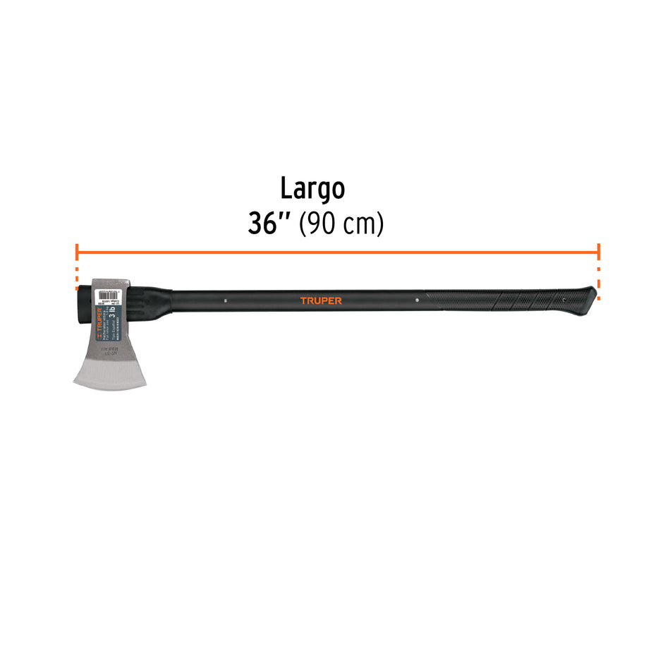 Hacha labor entera 3 lb, mango de fibra de vidrio 36',TRUPER Caja con 2, 14978