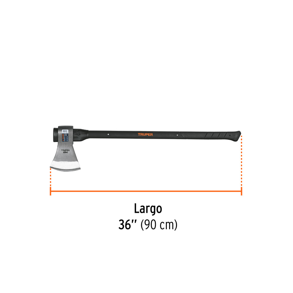 Hacha labor entera 4 lb, mango de fibra de vidrio 36',TRUPER Caja con 2, 14982