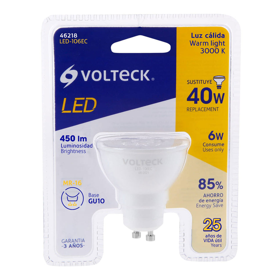 Lámpara de LED 6 W tipo MR 16 base GU10 luz cálida, blíster Caja con 6, 46218