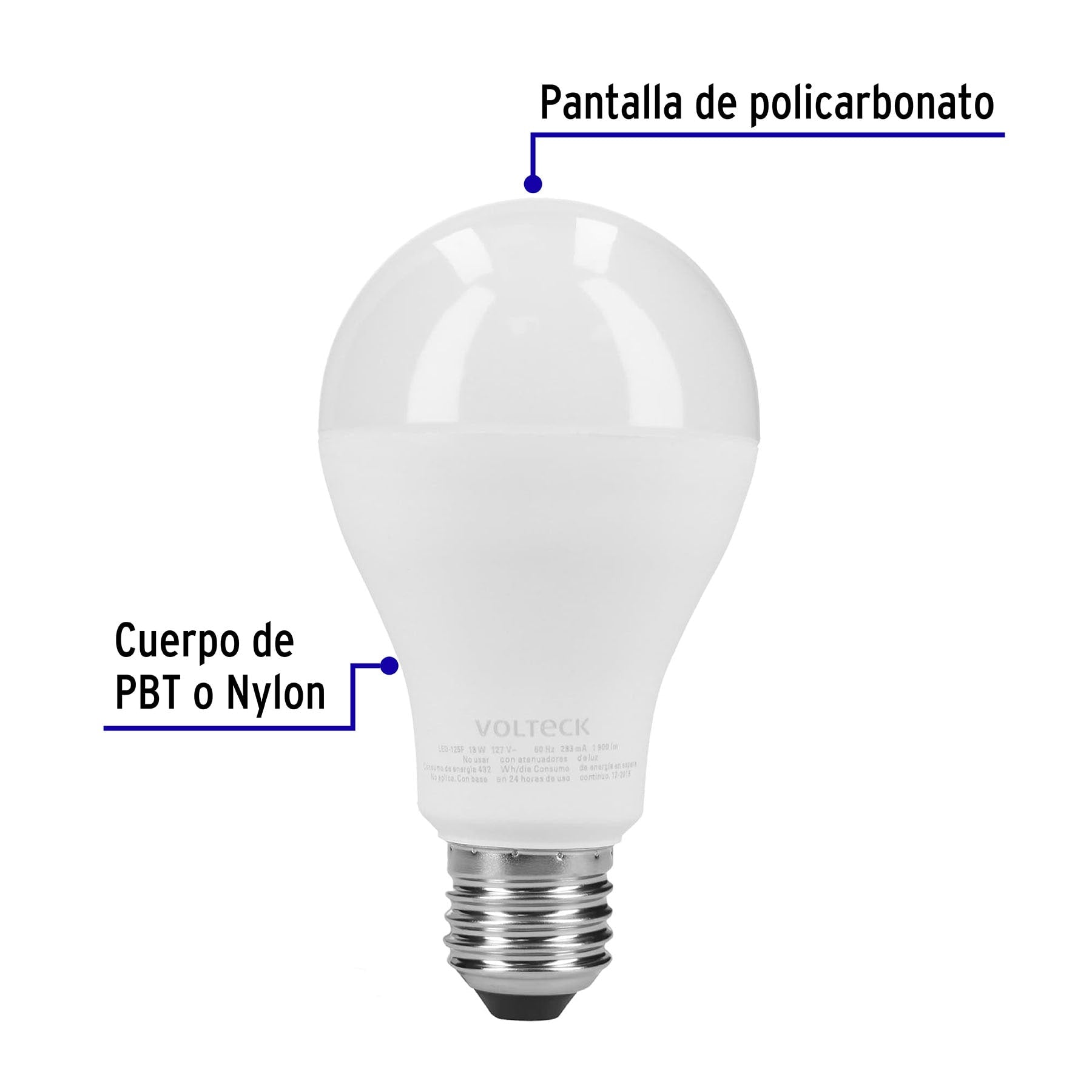 Pack de 4 lámparas LED A19 18 W (equiv. 125 W), luz de día, 48129