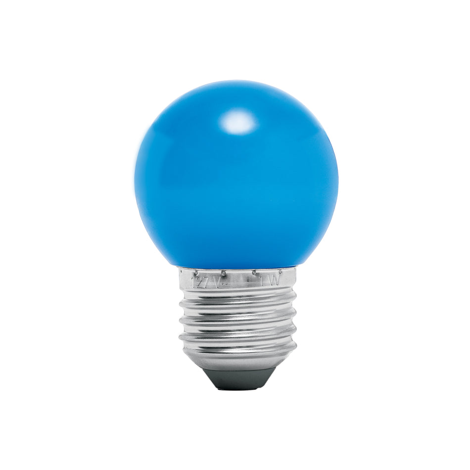 Lámpara LED tipo bulbo G45 1 W color azul, caja, Volteck Caja con 10, 46026