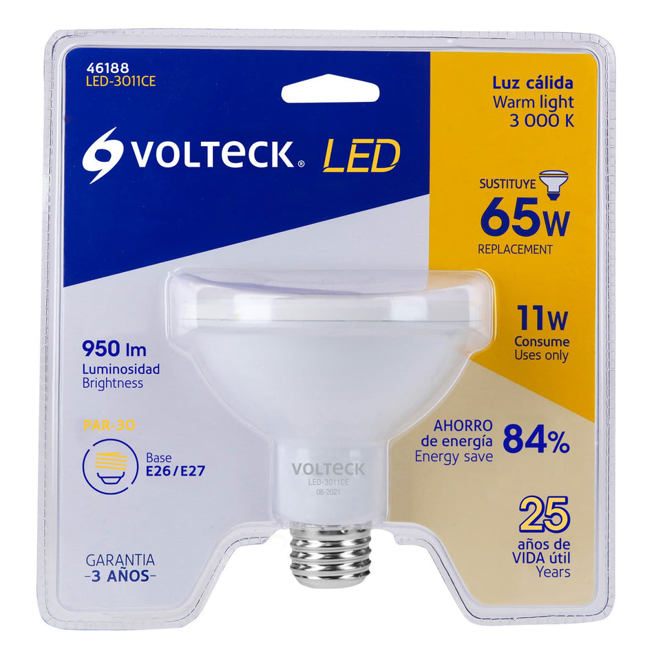 Lámpara de LED 11 W tipo PAR 30 luz cálida, blíster, Volteck Caja con 2, 46188