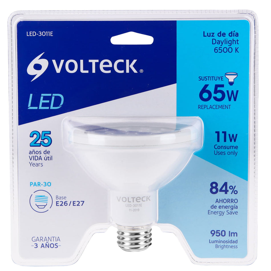 Lámpara de LED 11 W tipo PAR 30 luz de día, blíster, Volteck Caja con 2, 46187