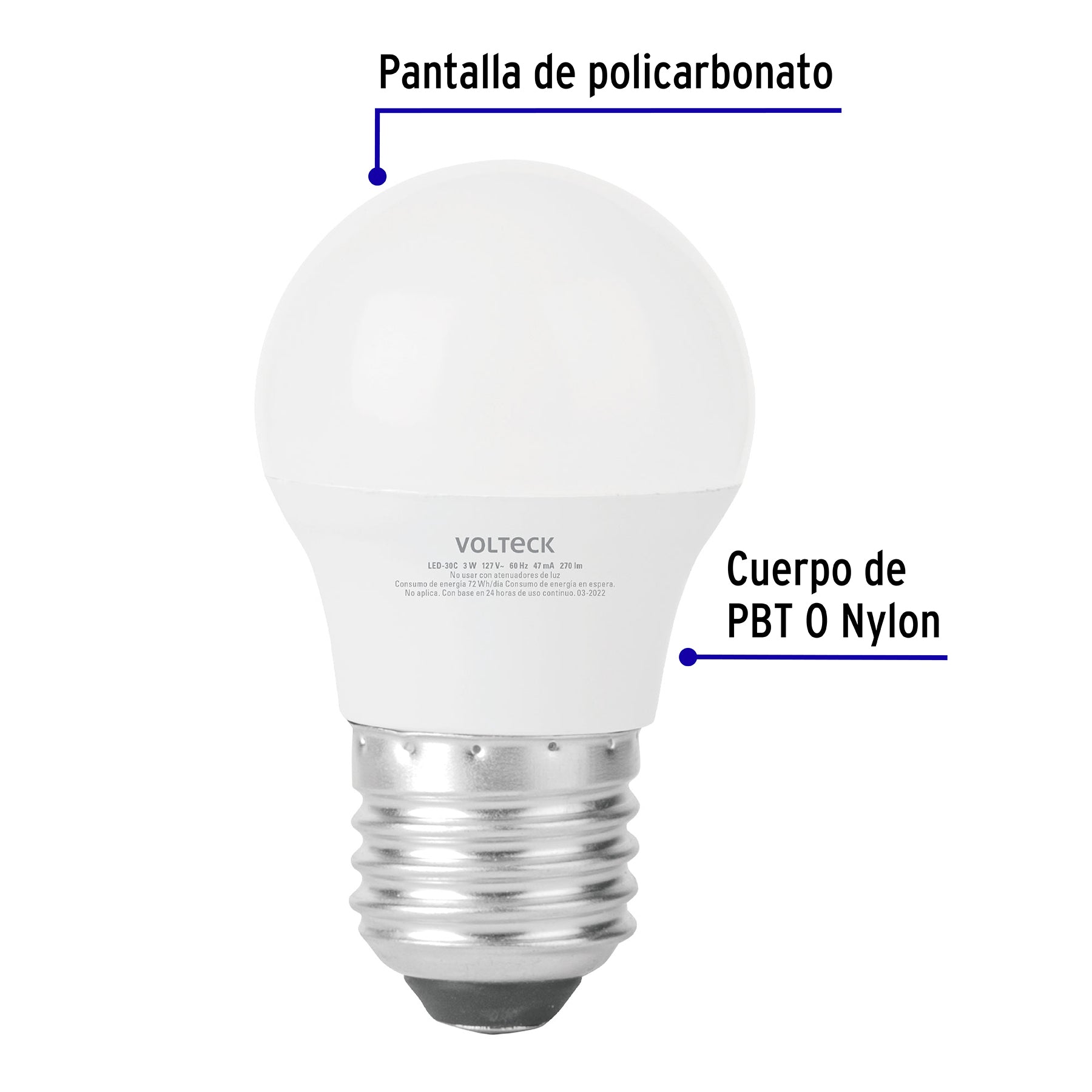 Lámpara LED A19 3 W (equiv. 25 W) luz cálida blíster Volteck, 46276