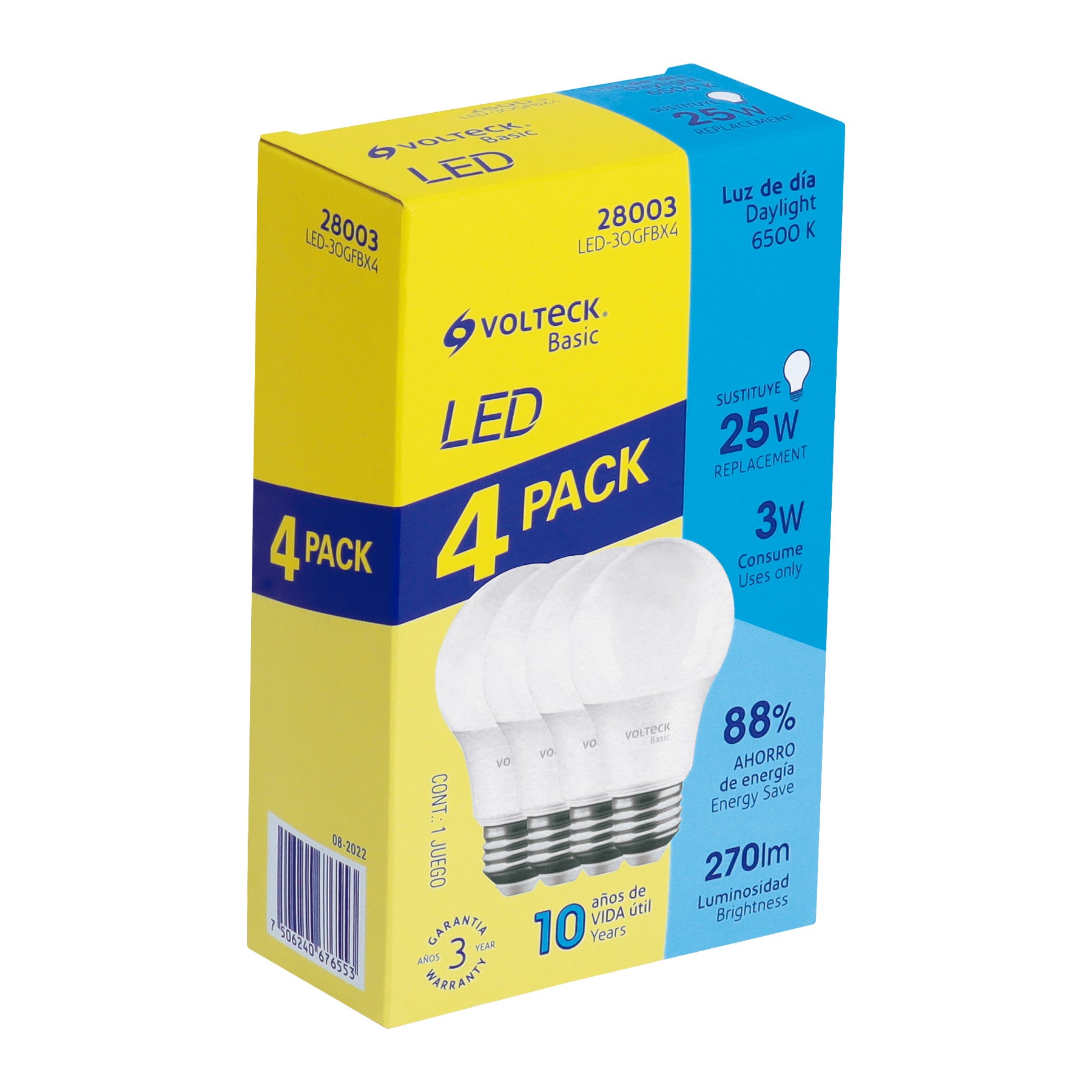 Pack de 4 lámparas LED G45 3 W (equiv. 25 W), luz de día, 28003