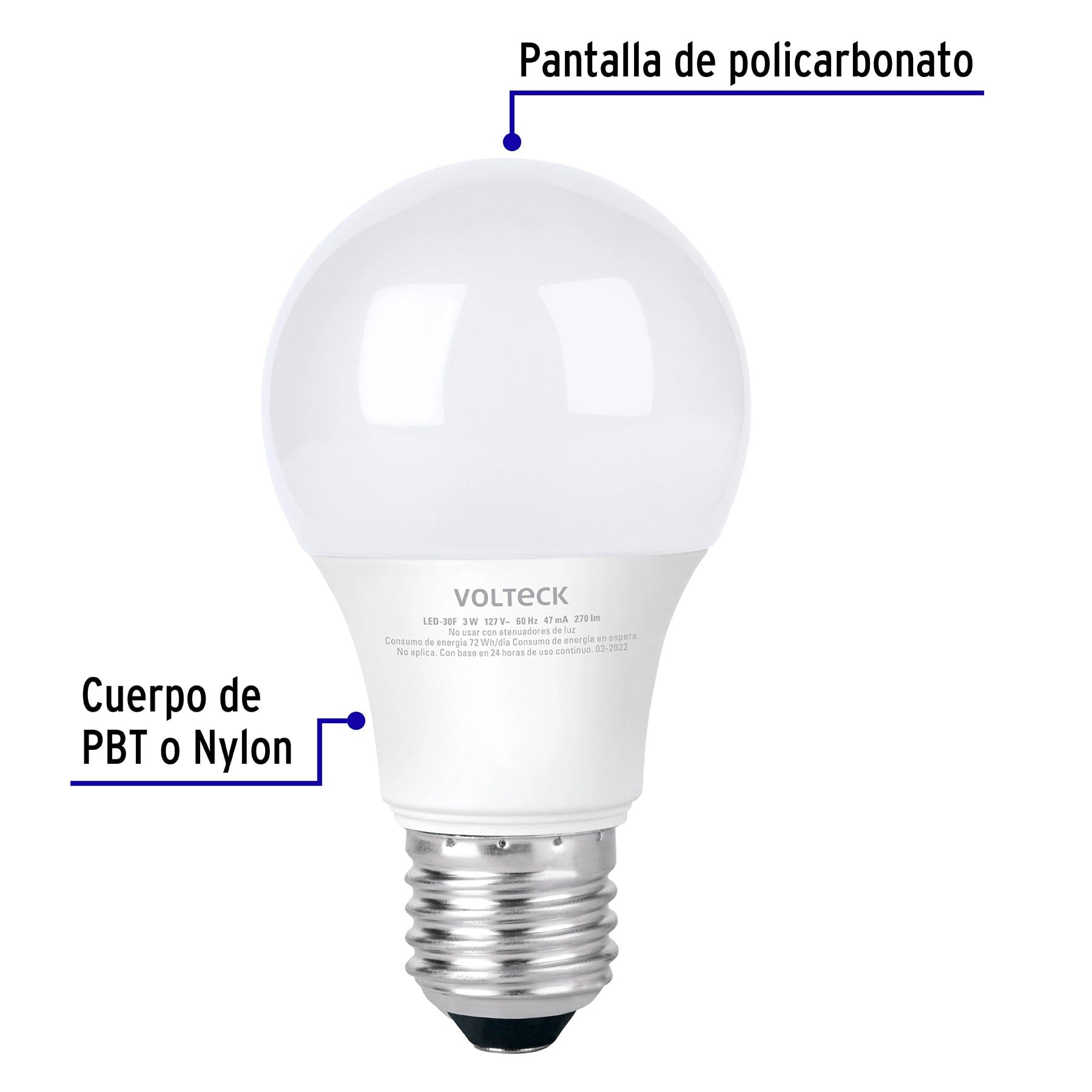 Lámpara LED A19 3 W (equiv. 25 W) luz de día blíster Volteck, 46275