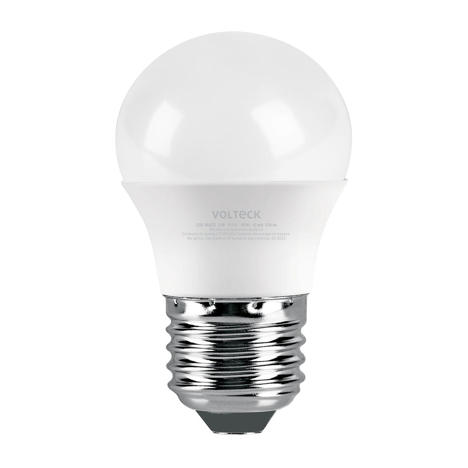 Lámpara LED G45 3 W (equiv. 25 W), luz cálida, caja, Volteck Caja con 12, 47543
