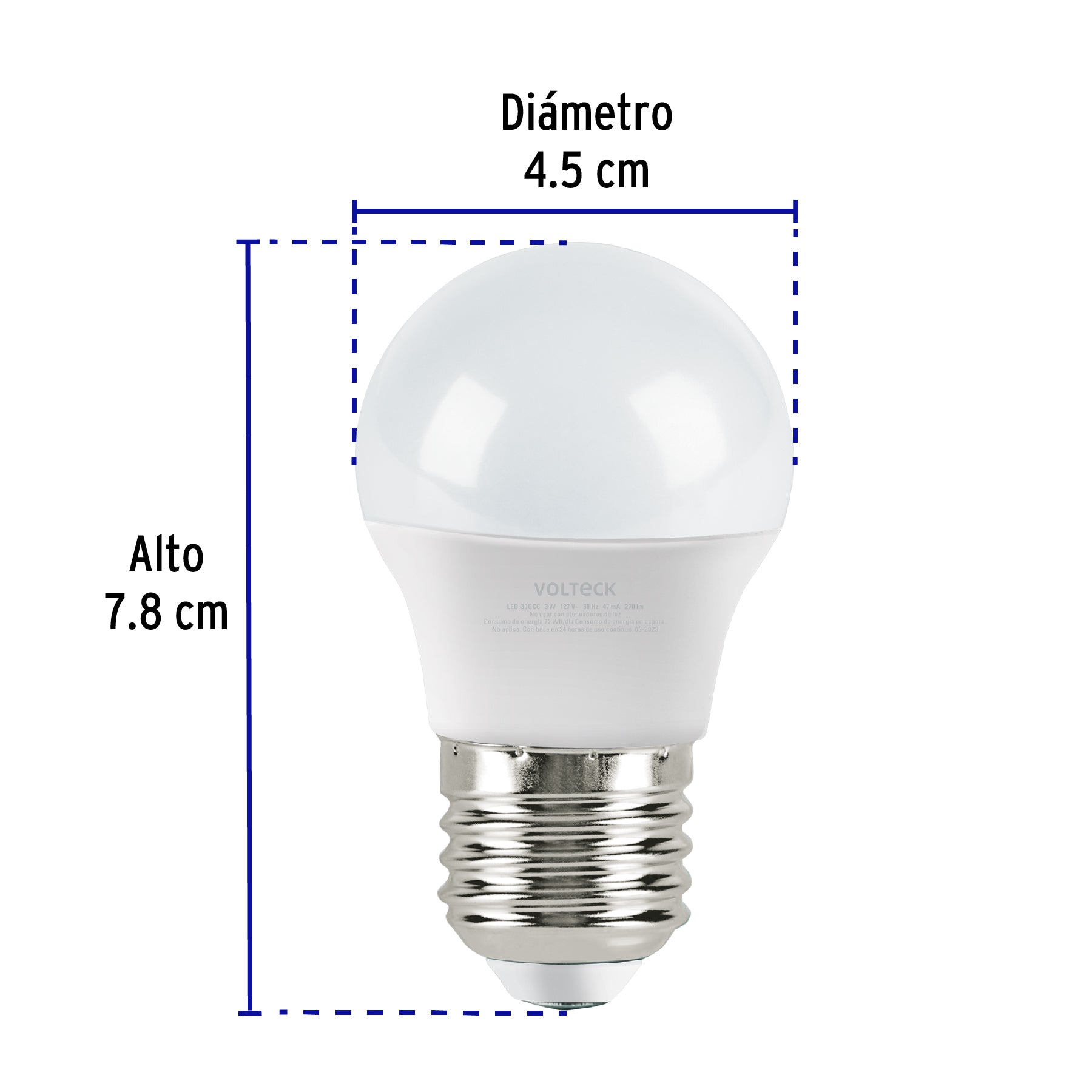 Lámpara LED G45 3 W (equiv. 25 W), luz cálida, caja, Volteck, 47543