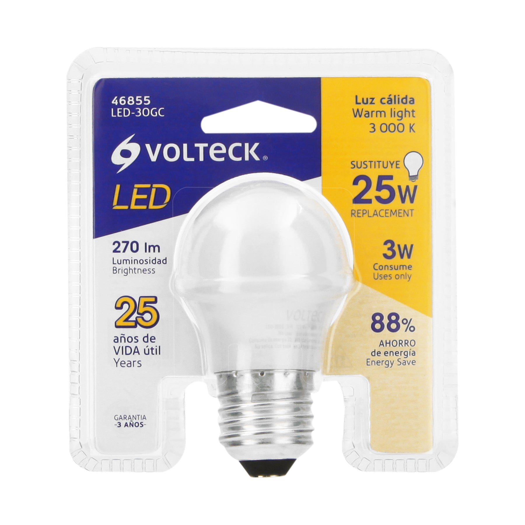 Lámpara LED G45 3 W (equiv. 25 W) luz cálida blíster Volteck, 46855