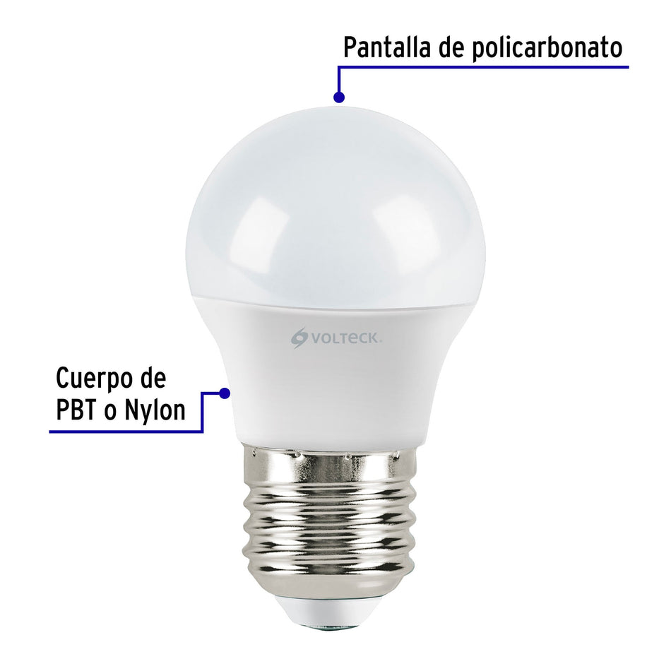 Lámpara LED G45 3 W (equiv. 25 W) luz cálida blíster Volteck Caja con 6, 46855