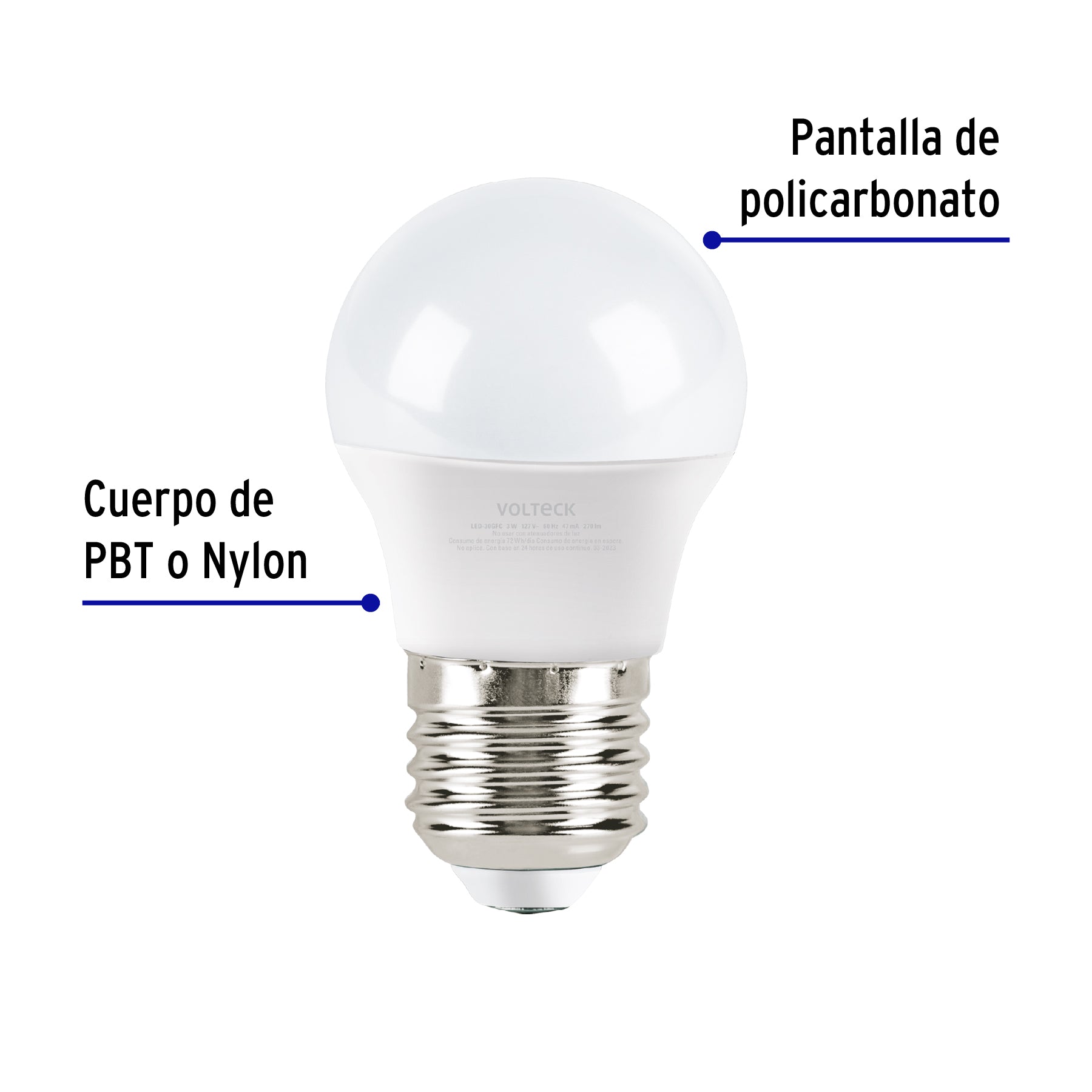 Lámpara LED G45 3 W (equiv. 25 W), luz de día, caja, Volteck, 47542