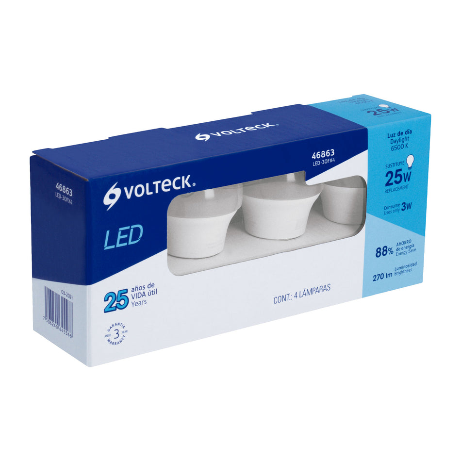 Pack de 4 lámparas LED G45 3 W (equiv. 25 W), luz de día Caja con 4, 46863