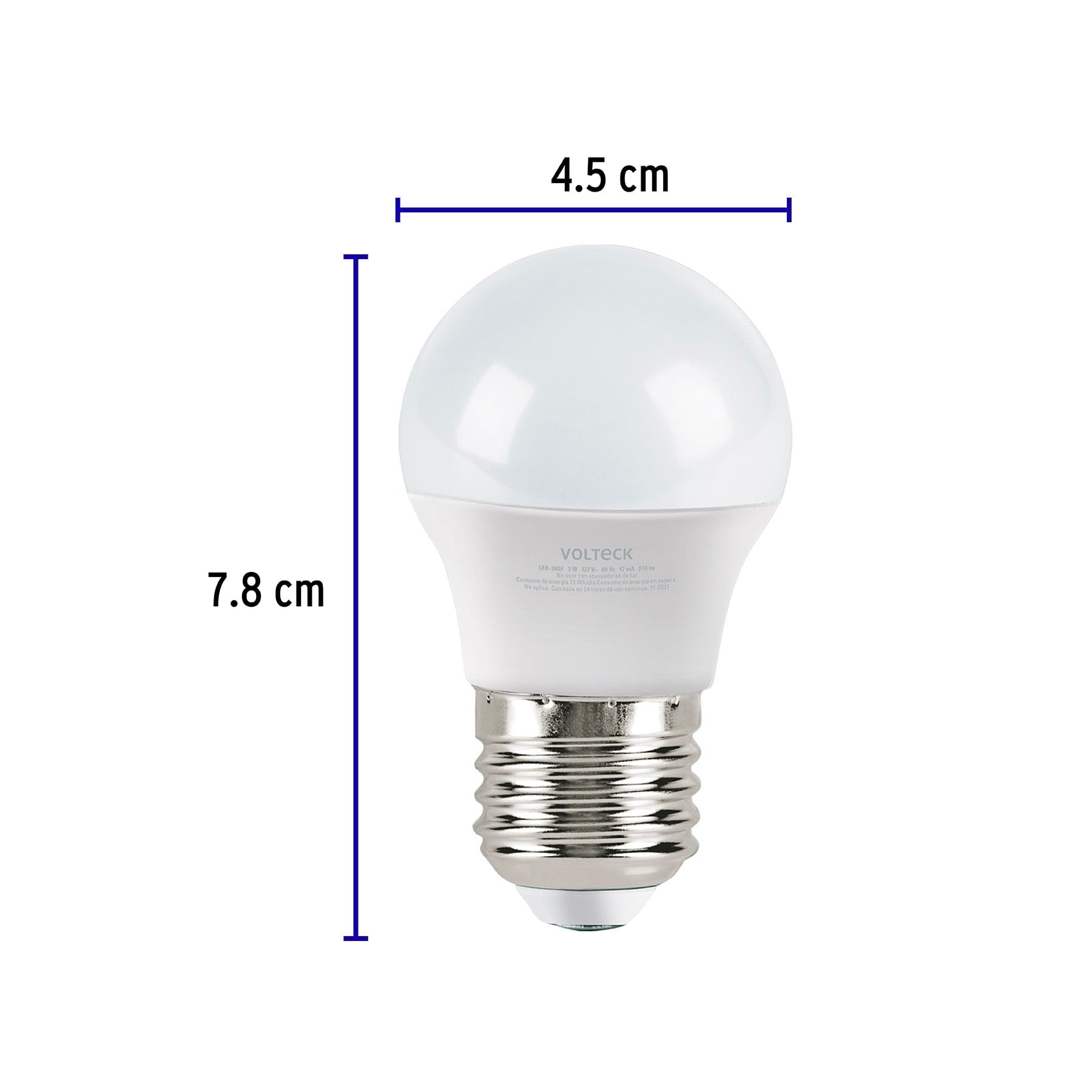 Pack de 4 lámparas LED G45 3 W (equiv. 25 W), luz de día, 46863