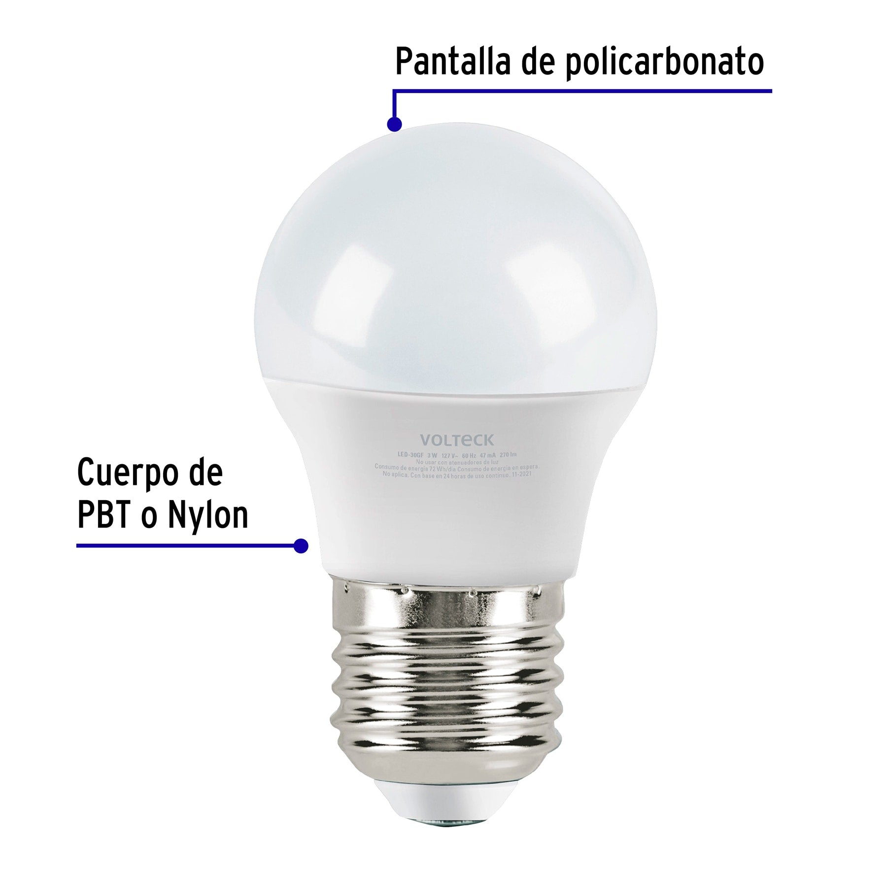 Lámpara LED G45 3 W (equiv. 25 W) luz de día blíster Volteck, 46854