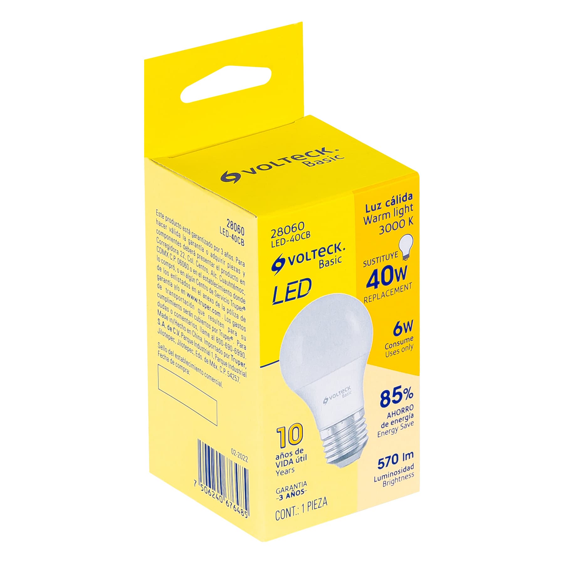 Lámpara LED A19 6 W (equiv. 40 W), luz cálida, caja, Basic, 28060