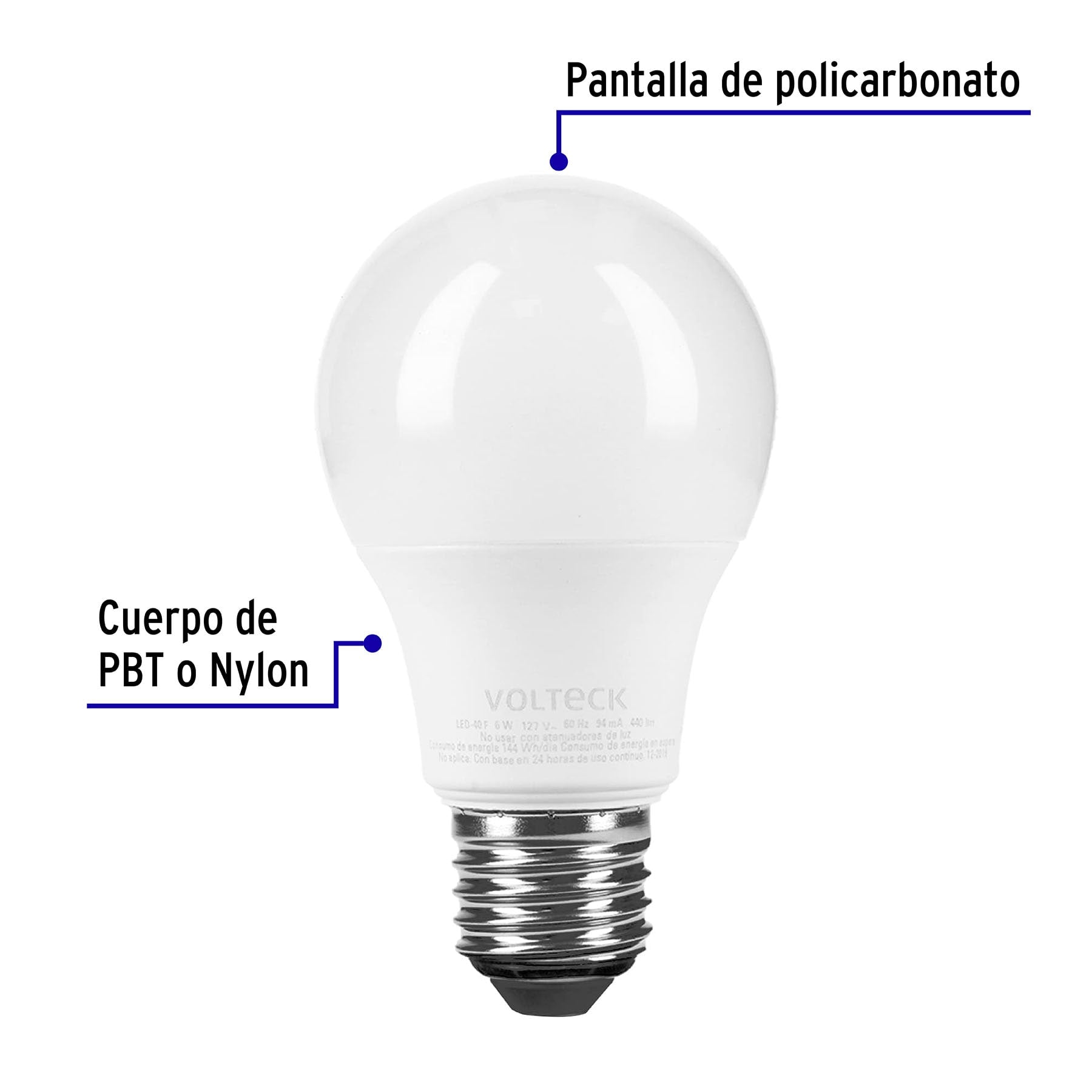 Lámpara LED A19 6 W (equiv. 40 W) luz de día blíster Volteck, 46856