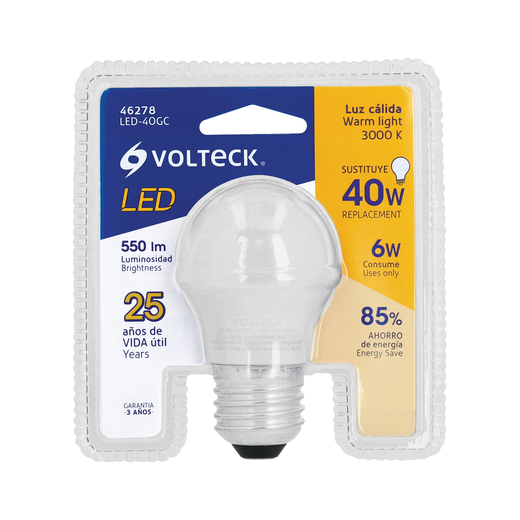 Lámpara LED G45 6 W (equiv. 40 W) luz cálida blíster Volteck, 46278