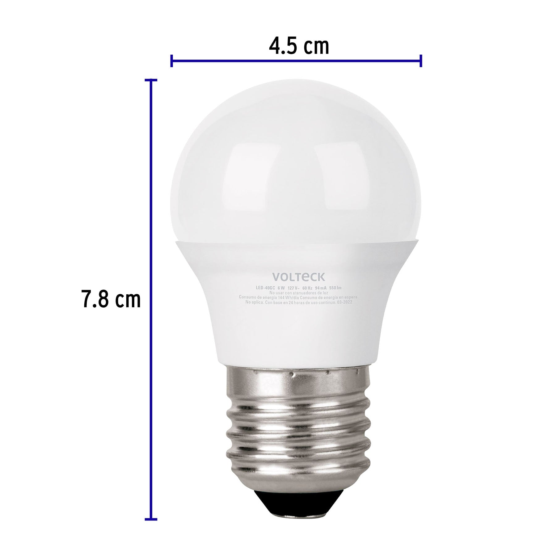 Lámpara LED G45 6 W (equiv. 40 W) luz cálida blíster Volteck, 46278