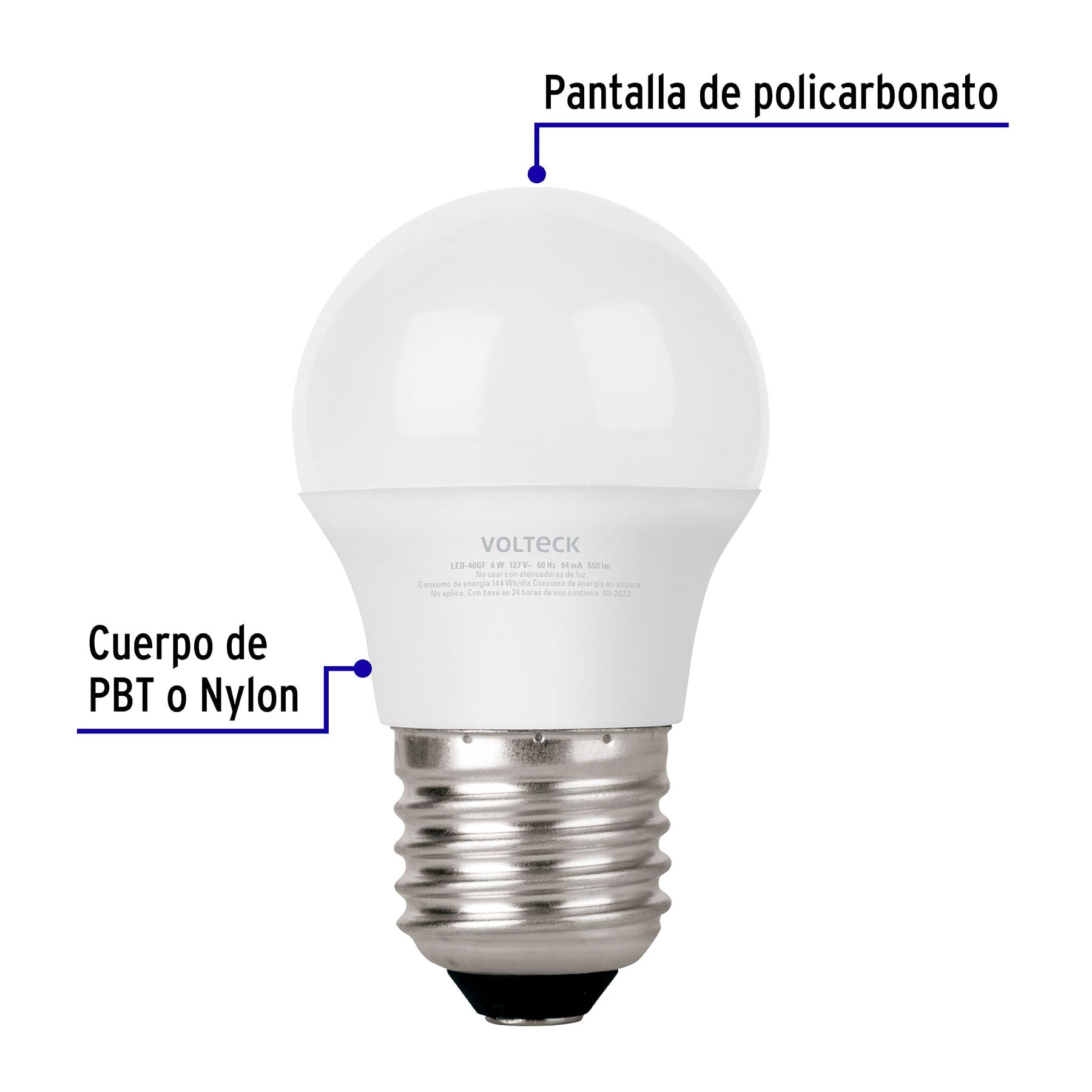 Lámpara LED G45 6 W (equiv. 40 W) luz de día blíster Volteck, 46277