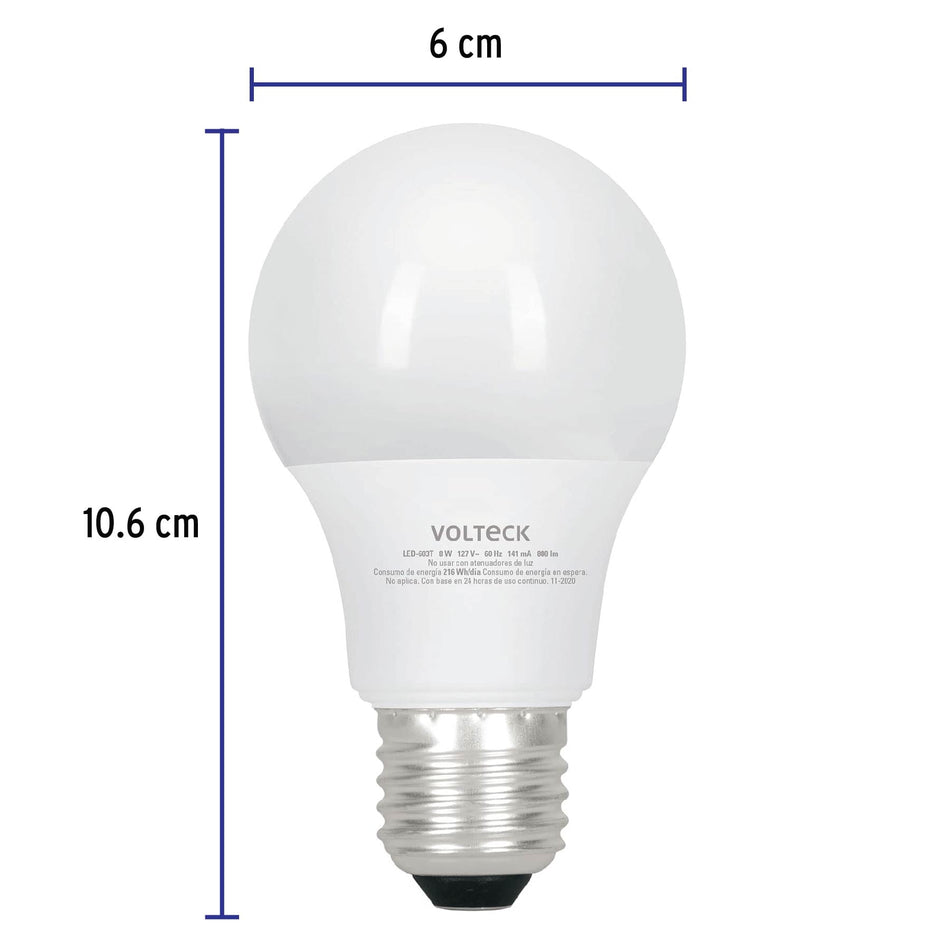 Lámpara LED tipo bulbo con 3 tonos de luz, blíster, Volteck Caja con 4, 49036