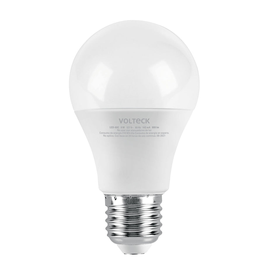 Lámpara LED A19 9 W (equiv. 60 W) luz cálida blíster Volteck Caja con 6, 46859
