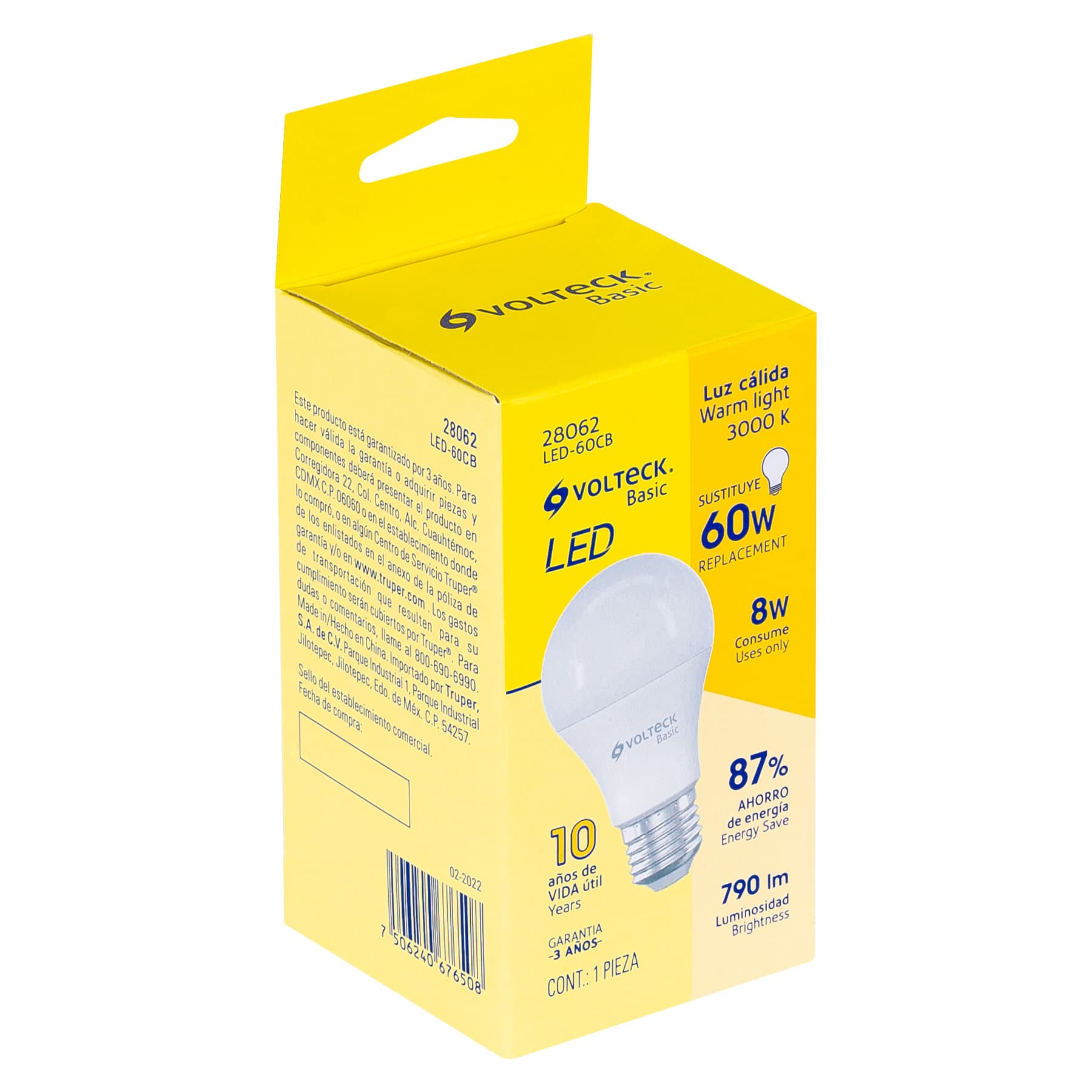 Lámpara LED A19 8 W (equiv. 60 W), luz cálida, caja, Basic, 28062