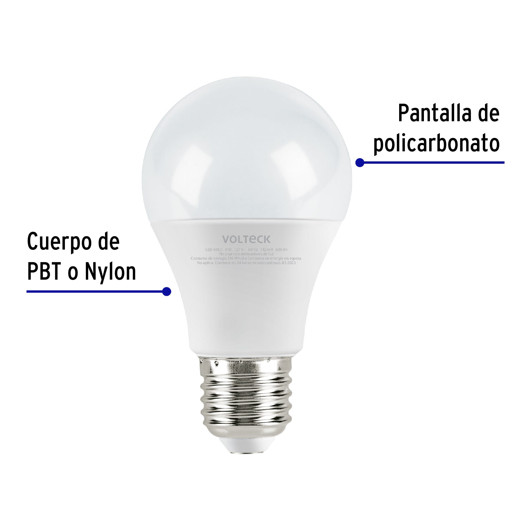 Lámpara LED A19 9 W (equiv. 60 W), luz cálida, caja, Volteck, 47547